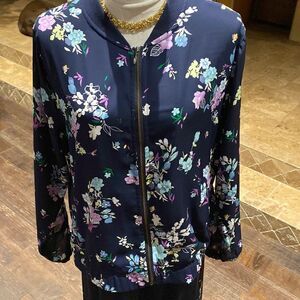 Christopher & Banks zip floral zip front jacket & matching skirt